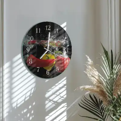 Nástěnné hodiny skleněné kulaté Pepř