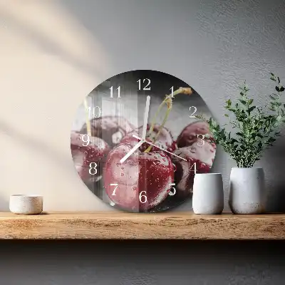 Hodiny s fotkou skleněné kulaté Třešeň