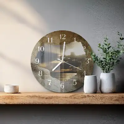 Hodiny s fotkou skleněné kulaté Srdce ve skále