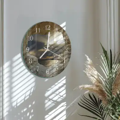 Hodiny s fotkou skleněné kulaté Srdce ve skále