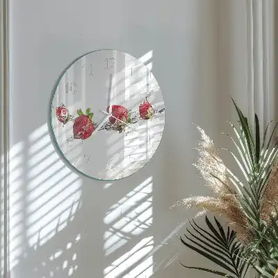 Hodiny s fotkou skleněné kulaté Jahody ve vodě