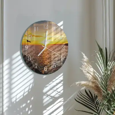 Hodiny s fotkou skleněné kulaté Západ slunce