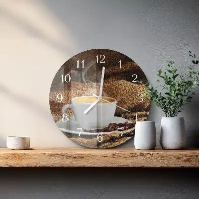 Kulaté skleněné hodiny na zeď Kávová zrna