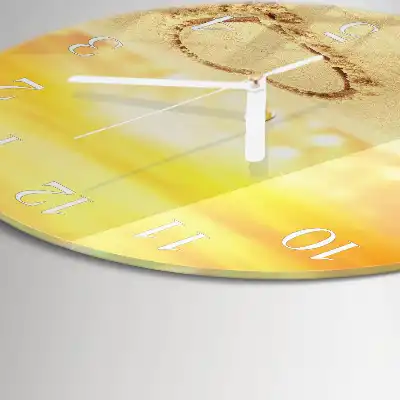 Kulaté skleněné hodiny na zeď Srdce v písku