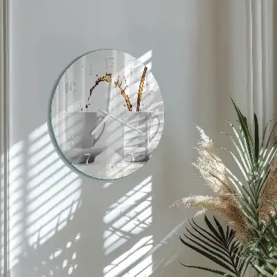 Kulaté skleněné hodiny na stěnu Šálky kávy