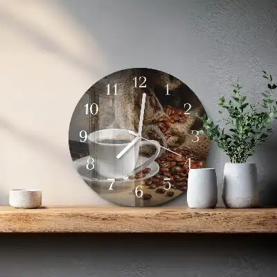 Hodiny s fotkou skleněné kulaté Káva