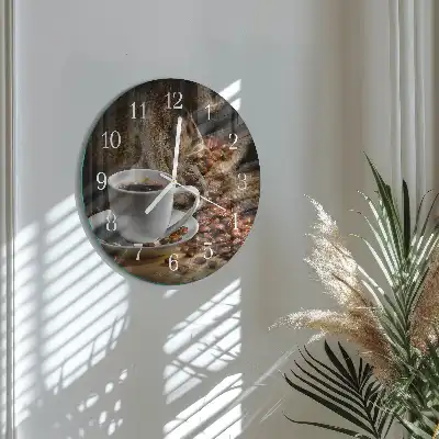 Hodiny s fotkou skleněné kulaté Káva