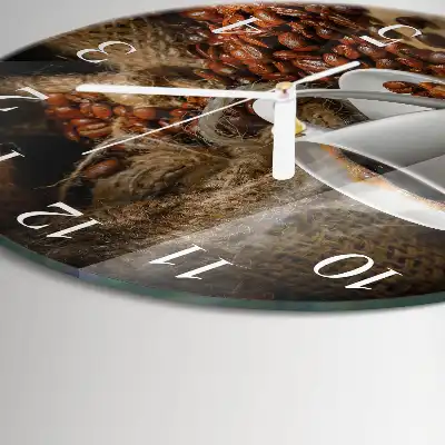 Hodiny s fotkou skleněné kulaté Káva