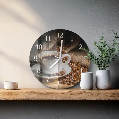 Nástěnné hodiny skleněné kulaté Káva