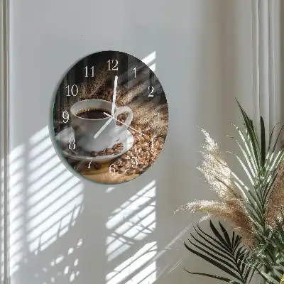Nástěnné hodiny skleněné kulaté Káva