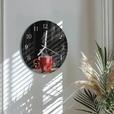 Nástěnné hodiny skleněné kulaté Šálek kávy