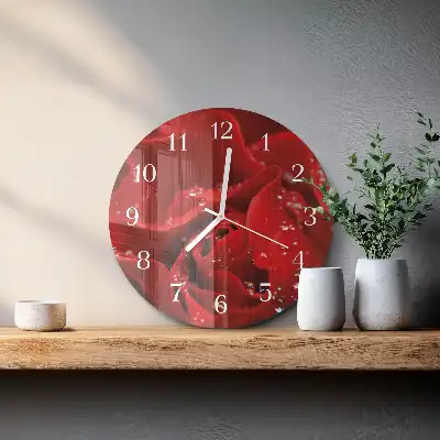 Kulaté skleněné hodiny na zeď Růže