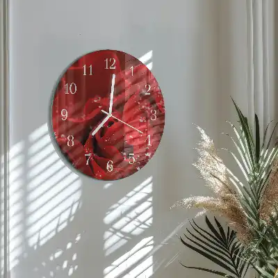 Kulaté skleněné hodiny na zeď Růže