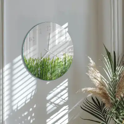 Hodiny s fotkou skleněné kulaté Tráva