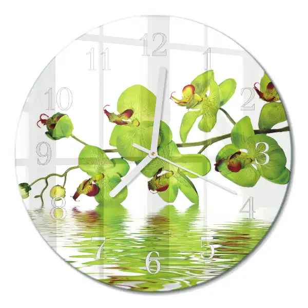 Nástěnné hodiny skleněné kulaté Orchidej
