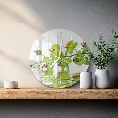 Nástěnné hodiny skleněné kulaté Orchidej