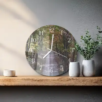 Kulaté skleněné hodiny na zeď Lesní cesta