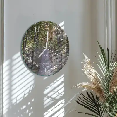 Kulaté skleněné hodiny na zeď Lesní cesta