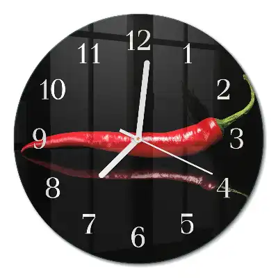 Nástěnné hodiny skleněné kulaté Chilli paprička