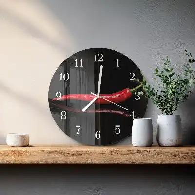 Nástěnné hodiny skleněné kulaté Chilli paprička