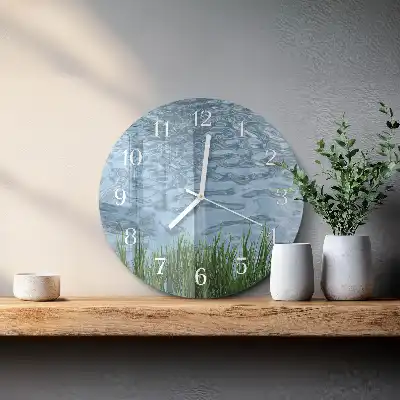 Kulaté skleněné hodiny na zeď Trávní voda