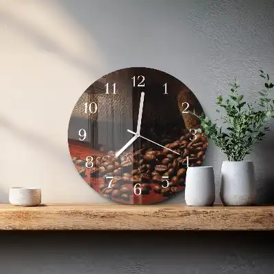 Kulaté skleněné hodiny na stěnu Kávová zrna