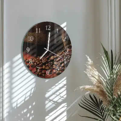 Kulaté skleněné hodiny na stěnu Kávová zrna