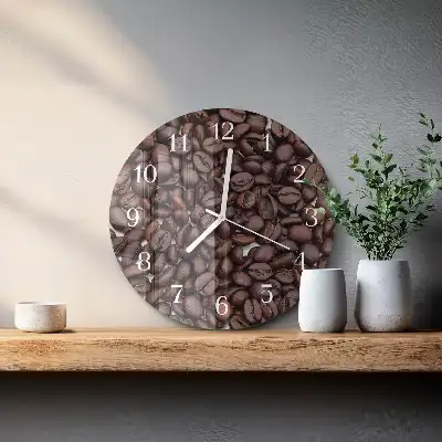 Hodiny s fotkou skleněné kulaté Kávová zrna