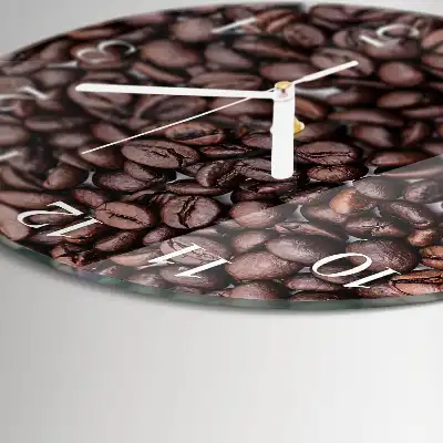 Hodiny s fotkou skleněné kulaté Kávová zrna