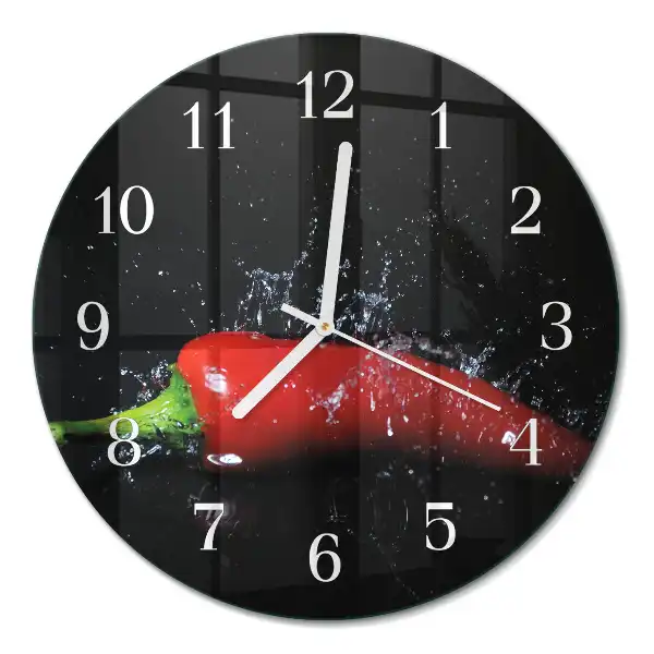 Kulaté skleněné hodiny na stěnu Chilli papričky