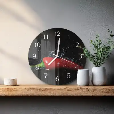 Kulaté skleněné hodiny na stěnu Chilli papričky