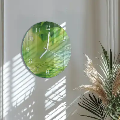 Nástěnné hodiny skleněné kulaté Listy