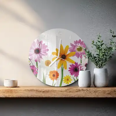 Kulaté skleněné hodiny na zeď Květiny