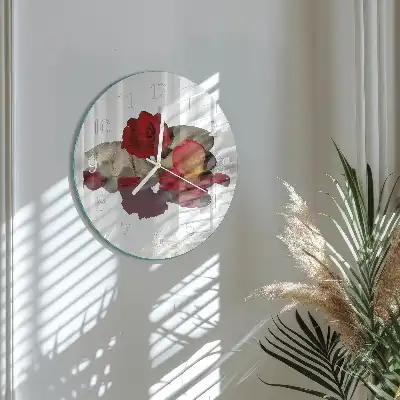 Kulaté skleněné hodiny na zeď Miska růží