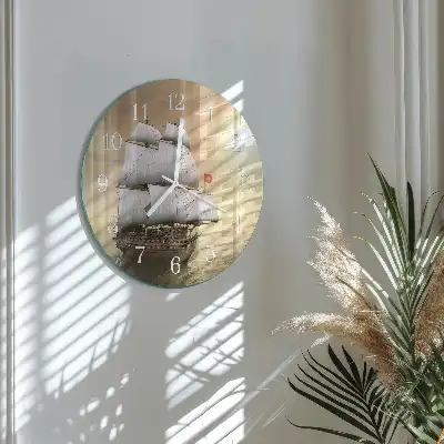 Hodiny na skle kulaté Loď