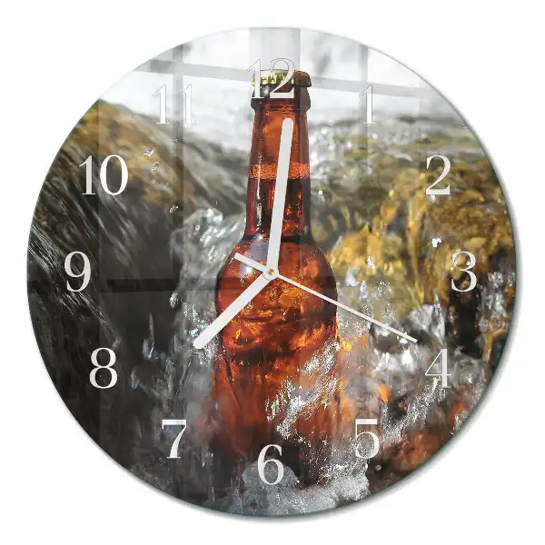 Kulaté skleněné hodiny na stěnu Pivo