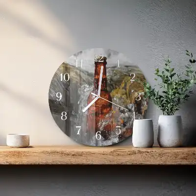 Kulaté skleněné hodiny na stěnu Pivo