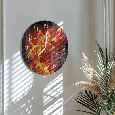 Kulaté skleněné hodiny na zeď Ohnivá květina