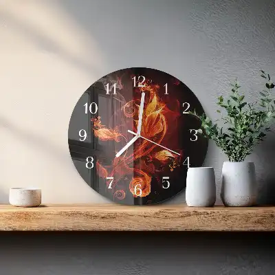 Hodiny s fotkou skleněné kulaté Ohnivá květina