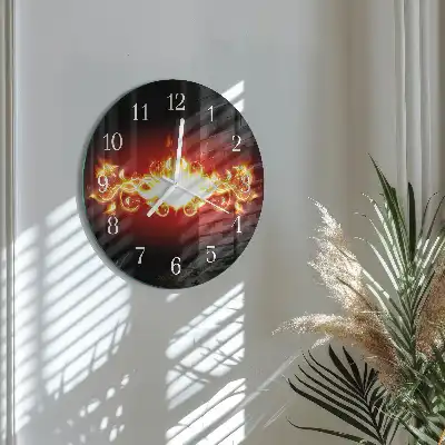 Hodiny na skle kulaté Ohnivá květina