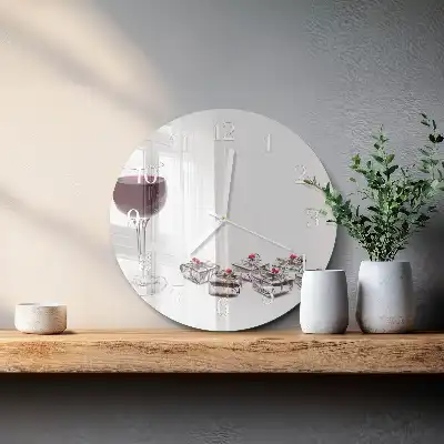 Kulaté skleněné hodiny na zeď Sklenka vína