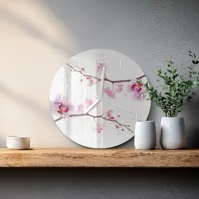 Kulaté skleněné hodiny na stěnu Orchidej