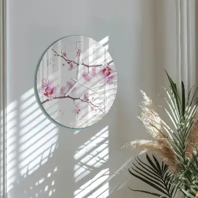Kulaté skleněné hodiny na stěnu Orchidej