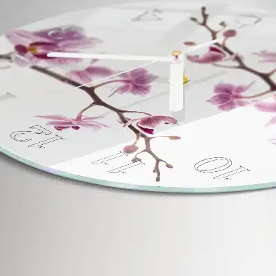 Kulaté skleněné hodiny na stěnu Orchidej