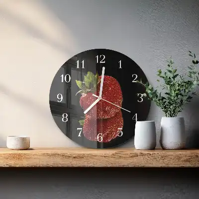 Hodiny s fotkou skleněné kulaté Jahoda