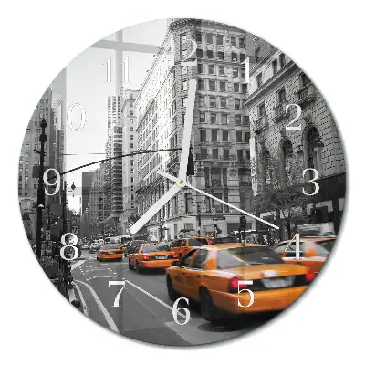 Kulaté skleněné hodiny na stěnu Newyorské taxi