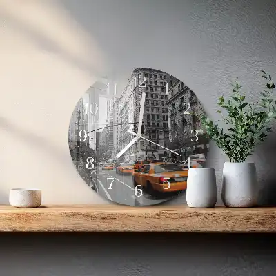 Kulaté skleněné hodiny na stěnu Newyorské taxi