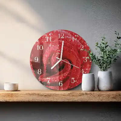 Hodiny s fotkou skleněné kulaté Růže