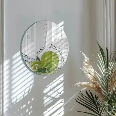 Hodiny na skle kulaté Voda s limetkou