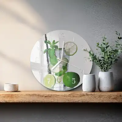 Kulaté skleněné hodiny na zeď Limetka a máta